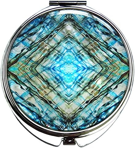Compact Makeup Folding Hand Mirror Mother of Pearl Metal Kaleidoscope Multi Color Marble