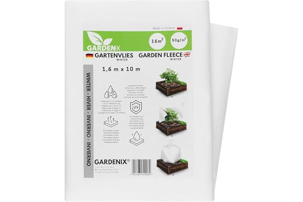 GARDENIX® 16 m² Polaire de Protection Contre Le Froid en Non-tissé résistant aux déchirures, épaisseur : 50 g/m² (1,6m x 10m)