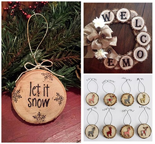 Goodlucky365 20pcs 6-7cm Holzscheiben Hochzeit Unvollendet Natürliche Holz-Scheiben-Kreise mit Baumrinde Log Discs für DIY-Handwerk mit Weihnachten Ländliche Hochzeit Ornamente - 7
