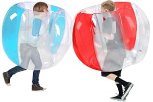 SUNSHINEMALL 2 Stück Lawn Bumper Balls, Kinder Hinterhof Spiele Erwachsene Patio Bälle, Spielplatz Bälle Rasen Ballons, große aufblasbare Sommer Outdoor-Spielzeug (Transparent rot + blau, 90CM)