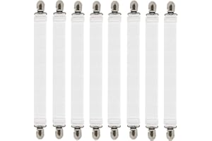 Weysoo Bed Sheet Fasteners, 8Pcs Adjustable Bed Sheet Straps, White Elastic Sheet Clips for Bedding, Fitted Bed Sheet Grippers to Keep Your Sheets in Place