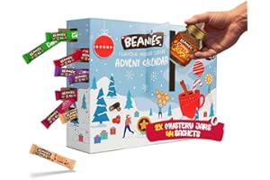 BEANIES THE FLAVOUR CO Beanies Advent Calendar- Mystery Instant Coffee Jars x2, Assorted Flavoured Instant Coffee Sachets x 46, Gift for Christmas, Christmas Countdown Gift Set, Secret Santa, Festive Gifts