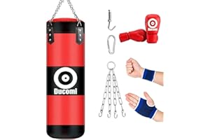 Ducomi Rocky 2 - Sac de boxe vide avec gants, crochet pour accrocher et bandeaux main et poignet - Kit de boxe pour entraînement de boxe, maison, salle de sport - Anti-stress homme femme adulte