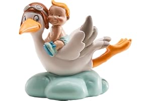 dekora - Taufe Deko | Tortendeko Baby Junge mit Blaue Fliegende Storch - 10cm