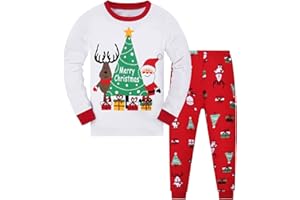 Codkkre Pyjama de Noël Enfants Ensembles Pyjama de Noël pour Garçon et Filles Unisexe Vêtements de Nuit en Coton pour Enfants 2-12 Ans