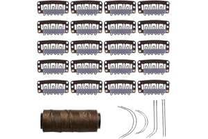 YANTAISIYU 20 Pieces Hair Extensions Clips 32mm U-Shape Snap Clips with Needles and Thread Wig Making Set Accessories Tools (Dark Brown)