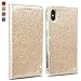 Produktbild OKZone iPhone XS Max Hülle, Luxus Glitzer Bling Premium PU Leder Handyhülle Brieftasche-Stil Magnetisch Folio Flip Etui Brieftasche Hülle Schutzhülle Tasche Case für Apple iPhone XS Mas (Gold)