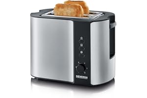 ‎SEVERIN SEVERIN Automatik-Toaster, mit Brötchenaufsatz, hochwertiger Edelstahl Toaster zum Toasten, Auftauen und Erwärmen, 800 W, Edelstahl-gebürstet/schwarz, AT 2589