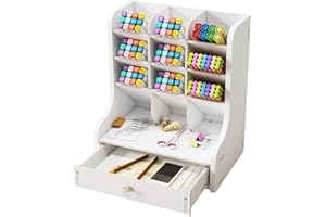 Hggzeg Organizer da scrivania con cassetto in legno da scrivania per ufficio, cancelleria da scrivania multifunzione, portapenne per casa, ufficio e scuola (JB11 bianco)