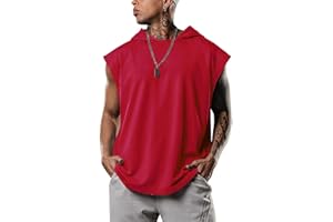 Lomon Herren Tank Top Ärmelloser Hoodie Muskelshirt Workout Sport Fitness Unterhemden Kapuzenpullover