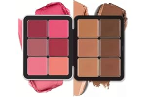 BEAUTY SEARCHER Palette de 12 couleurs d'anticernes et de fards à joues, longue tenue, résistante aux bavures, estompable, 2 en 1 fards à joues en crème au fini mat Palette de maquillage pour le visage (#02)