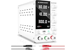 RUZIZAO Alimentation de Laboratoire 30V 10A, Alimentation Stabilisée DC Réglable avec Interrupteur de Sortie et Affichage LED à 4 Chiffres, Alimentation de Banc de Laboratoire avec Port USB 5V/2A