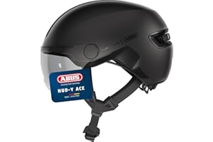 ABUS Casque de Ville HUD-Y ACE - Casque de vélo stylé avec visière et feu arrière LED magnétique et Rechargeable - pour Hommes et Femmes