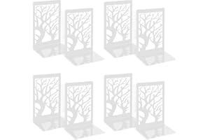 SAMSYOKI 4 Paar Buchstütze, Buchstützen Metall Dekorative Bücher Halter Regal Aushöhlen Rutschfester Buchstopper Bookends für Kinder, Zuhause, Büro, Bibliothek, SchuleWeiß