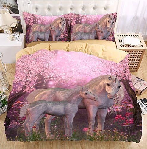 Unicorn 3D Bedding Set Monocerus Print Duvet cover set Beautiful pattern Real effect lifelike bedclothes (single)