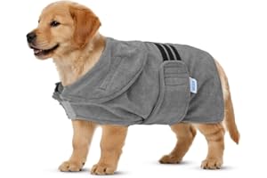 Nobleza Hundebademantel Mikrofaser mit Klettverschluss,Super saugfähig und schnell trocknend,Bademantel für alle Katzen und Hunde,Fünf Größen,Hundehandtuch Weich (S Grau)