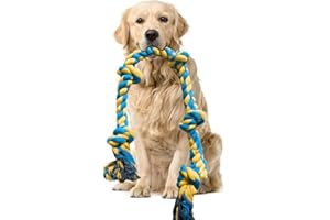 BNS LONDON H&P 100% Natural Cotton Dog Rope Toys - 50 inches/127cm, 5 Knots for Large/Medium Aggressive Chewers - Indestructible Dog Chew Toys for Teeth Cleaning and Tug of War