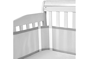 GoGou Cot Bumper,Baby Cot Bumpers for Cot Bed,Breathable Cot Bumper 3D Anti-Airflow Mesh with 4 Sides Anti-Collision (Grey)