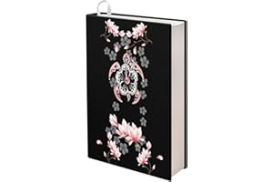 Kuiaobaty Ethnic Hibiscus Turtle Book Sleeve Stretchy Fit Cloth Book Cover, Pink Magnolia Flowers Rigid Book Cover,Diary, Novel Protector
