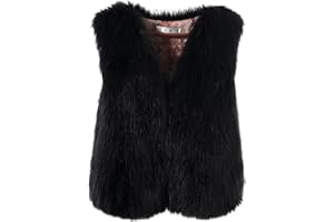 Routefuture Gilet Court Femme Fausse Fourrure Manteau sans Manches Cardigan Imitation Fourrure Hiver Gilet Femme Hiver Veste sans Manche Coat Court Pas Cher