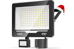 ‎TOPAUBUB TOPAUBUB 100W 10000LM LED Strahler Fluter mit Bewegungsmelder Außen 1 Stücke, 6500K Kaltweiß Hell LED Scheinwerfer mit Bewegungsmelder, IP67 Wasserdicht Aussenstrahler für Garten Hofbeleuchtung