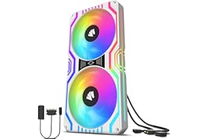 AsiaHorse 2 in 1 Ventilador con carcasa para PC,Ventilador de PC ARGB de 2 * 120 mm con 48 LED direccionables,Ventilador de caja de CPU con control PWM,Ventilador enfriador, 800-1800 RPM, Blanco