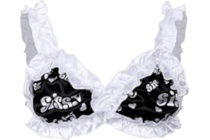 YOOJIA Men's Satin Ruffled Frilly Sissy Crossdressing Bralette Wire-Free Unlined Bra Top Nightwear