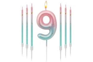 7 st 3D-ljus med nummer blå rosa gradient för pojkar och flickor födelsedag - nummer 9