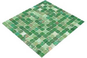 CONWIRE Mosaico Quadrato Oro Verde Vetro Effetto Piastrella Specchio Pietra - Formato: 20x20x4 mm, Dimensioni Foglio: 327x305 mm, 1 Foglio / Opaco