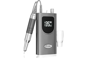 Kredioo Torno para Uñas Profesional 35000RPM Pórtatil＆Recargable 6 Brocas Lima Eléctrica de Manicura y Pedicura Pulidor Set Taladro de Clavo Eléctrico Limado Kit Set de Fresas LCD con Batería Gris