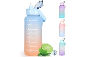 Water Bottle 2L BPA Free Sport Drinks Jug with Time Marking & Lock Cover, Leak Proof 2 Liters Water Bottle with Portable Hand