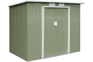 SVITA HATTORO P100 Abri de jardin en métal avec 2 portes coulissantes, abri de jardin, armoire à outils, dimensions : 213 x 130 x 173 cm, vert, toit en pente en acier galvanisé, abri à outils en métal