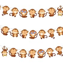 Fangleland Aap Thema Verjaardag Banner Slinger Set – Happy Birthday En 8 Aapfiguren, Voor Jongens 1e T/m 6e Verjaardag