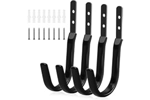 Gicare 4 Pcs Crochet Mural Garage, Crochets Muraux Robustes pour Rangement, Crochet a Visser de Vinyle, Crochets Universels Noir pour l'échelle de l'atelier, les Outils, la Chaise, le Tuyau D'arrosage