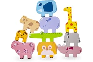 Berry President Set di Blocchi di Legno per Animali impilabili, Montessori per la Prima educazione e Il Gioco di bilanciamento Abbinato, Giocattolo per Bambini, 10 Pezzi