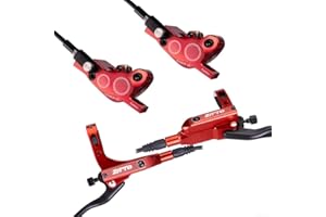 FACULX Hydraulic Brakes Set For Bicycles Disc 4 Pushes Piston Mountain Bike High Strength Aluminum Reliable Mountain Bike Hydraulic Brakes Set(Red)