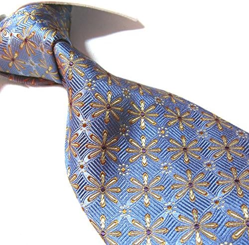 Towergem Seven Fold Handmade 100% Silk Tie,Blue Floral