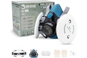 RHINO Smart Solutions Dust Respirator Mask RH-M102 Respirator Mask P3R FFP3 Filter with Protective Glasses Gas Mask for Fine Dust, Painter, Mould, Artwork, Sanding