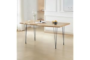 Hallowood Furniture Cullompton Large Dining Table, Live Edge Effect with Black Metal Legs Kitchen Table, Modern Wooden Dining Table for Home, Restaurant & Office (160cm)