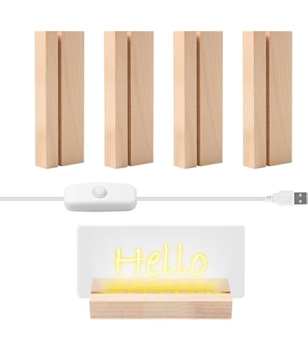 Lot De 5 Socles Lumineux LED En Bois - 15 Cm, 7 Couleurs, Alimentation USB, Pour Présenter Cristaux Ou Veilleuse
