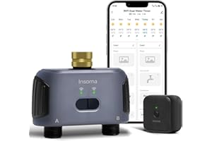 INSOMA WiFi Hose Timer with Brass Swivel, 2 Zones Smart Water Timer for Garden Hose Faucet, Sprinkler Timer with WiFi Hub, Up to 20 Watering Plans, APP Control, Work with Alexa and Google Assistant