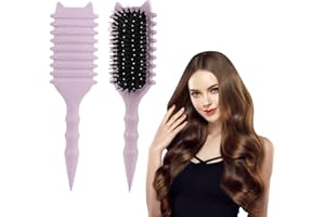 Frogetu Curl Hair Brush,Haarbürste Locken Styling,Lockenbürste,Wildschweinborsten Haarbürste,LockenbüRste Multifunktion,Bio Ohne Ziepen,Massieren und Entwirren (Lila)