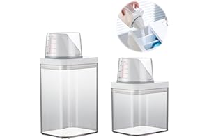FENGQQKJ Almacenamiento de detergentes con vaso medidor, caja de almacenamiento de polvo de lavado de alta capacidad, dispensador de detergente reutilizable, caja de detergente transparente multiusos para