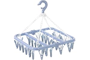 Ldirect Laundry Clothes Drying Hanger and Drip Foldable Drying Rack Hanging Sock Rack with 32 Clips (Nordic Blue)