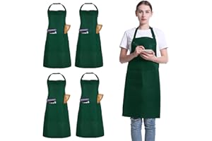 FunChaos 4 Packs Schwarze Kochschürze, Unisex Einstellbare Schürzen mit 2 Taschen, Männer Frauen Personalisierte Schürze für Kochen, Küche, Gartenarbeit, Restaurant, Kaffeehaus (Grün)