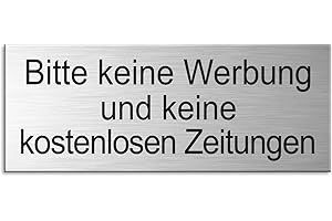 ‎OFFORM DESIGN Schild Bitte Keine Werbung und Keine kostenlosen Zeitungen 66x25 mm Briefkastenschild Aluminium glashart eloxiert Edelstahloptik