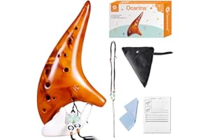 Genround Ocarina, 12 Hole Alto C Zelda Ocarina, Unique Natural Smoked Ocarina, With Beginner's Study Instruction and Protective Bag, Includes Lanyard & Wipe, Collectible, Gift Ideas（Amber）