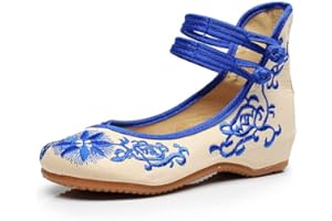 Lazutom Vintage Chinese Style Women Embroidered Shoes Mary Jane Qipao Dress Shoes