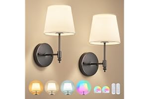 DSJK Battery Operated Wall Sconce Set of 2,Black Wireless Wall Light with Remote Control,RGB Dimmable 15 Colors,Rechargeable Bulbs Cordless Wall Lamp for Indoor Living Room