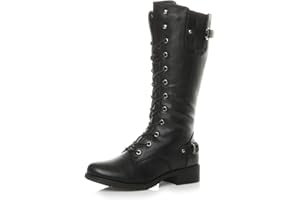 AJVANI Womens ladies low heel lace up zip biker army combat military calf boots size